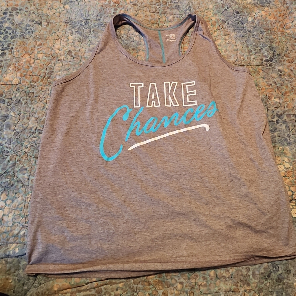 Plus Size Women's Gray and Blue Graphic Tank Top